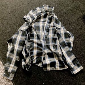 BLACK FLANNEL WITH BLUE AND GREY ACCENTS